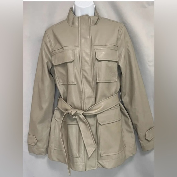 A New Day Anorak Faux Leather Frontier Brown Jacket Coat Full Zip Tie Front NWOT - Picture 1 of 10